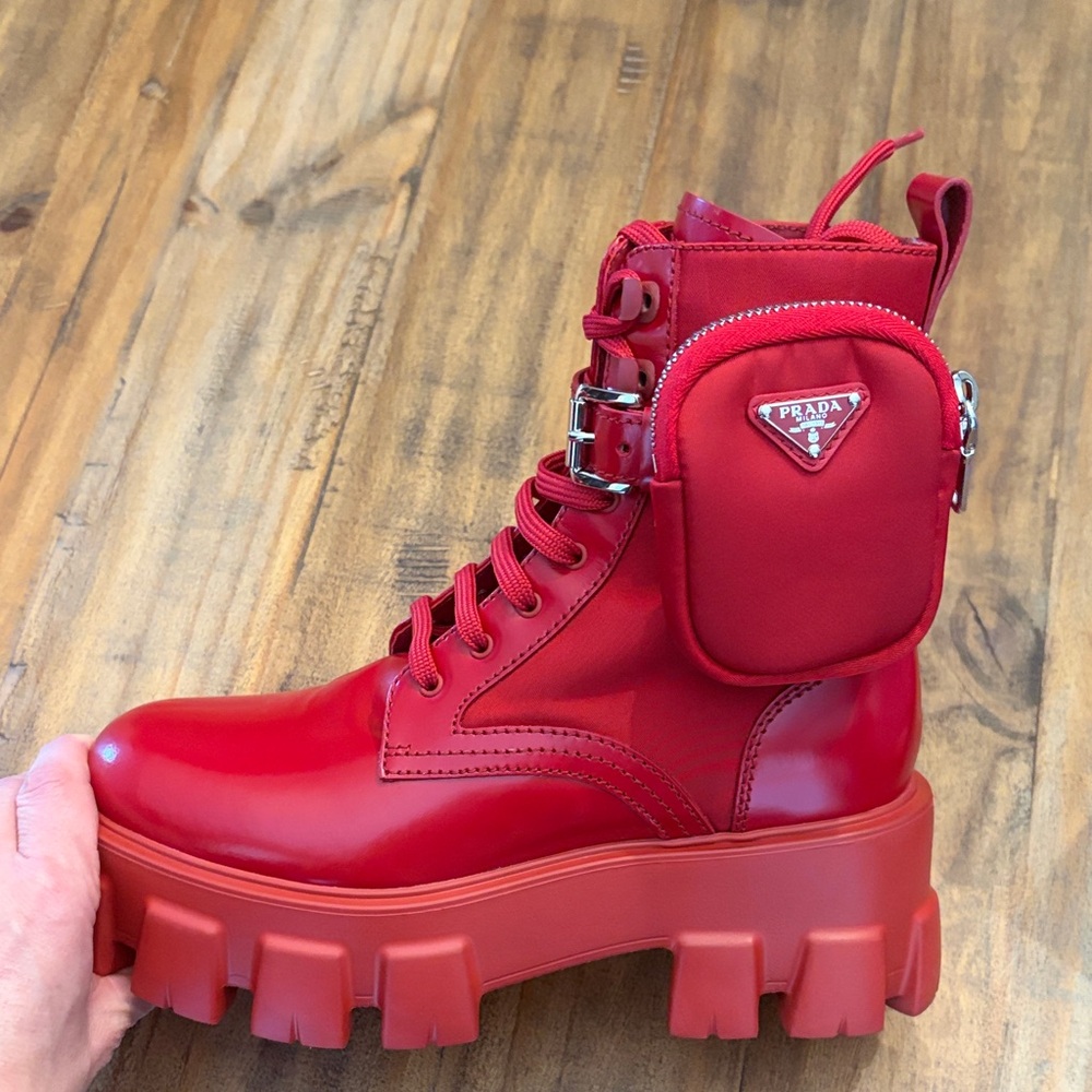Prada Monolith Red Boots - Picture 3 of 8